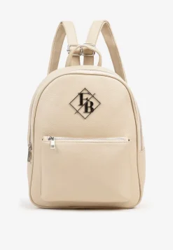 Jasnobeżowy Casualowy Plecak z Metalicznym Zdobieniem Paseniela