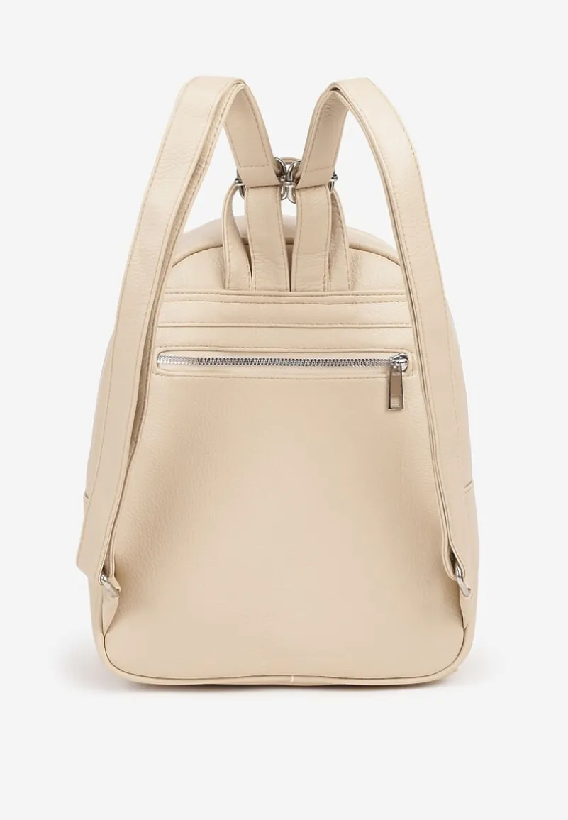 Jasnobeżowy Casualowy Plecak z Metalicznym Zdobieniem Paseniela
