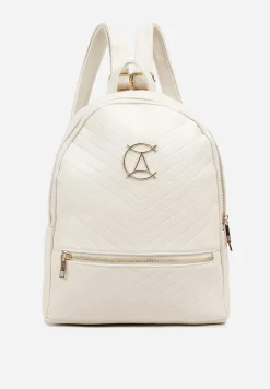 Jasnobeżowy Casualowy Plecak Ozdobiony Metalicznym Logo i Pikowaniem Jaloedi