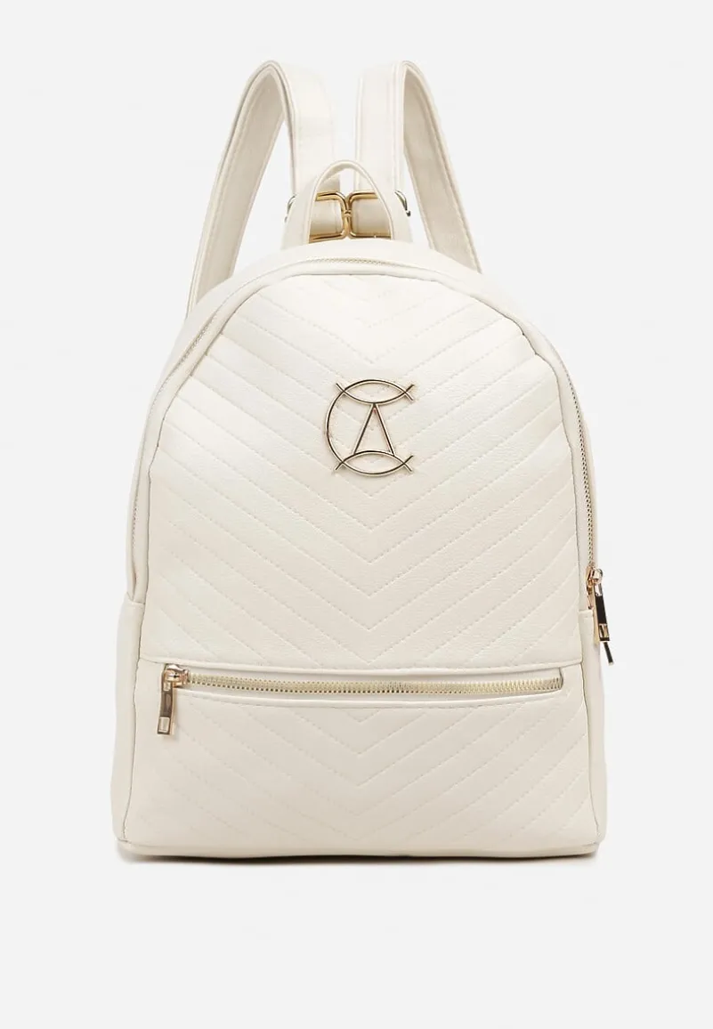 Jasnobeżowy Casualowy Plecak Ozdobiony Metalicznym Logo i Pikowaniem Jaloedi