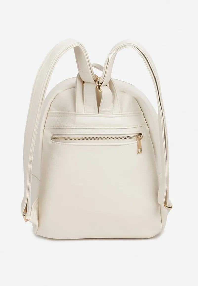 Jasnobeżowy Casualowy Plecak Ozdobiony Metalicznym Logo i Pikowaniem Jaloedi