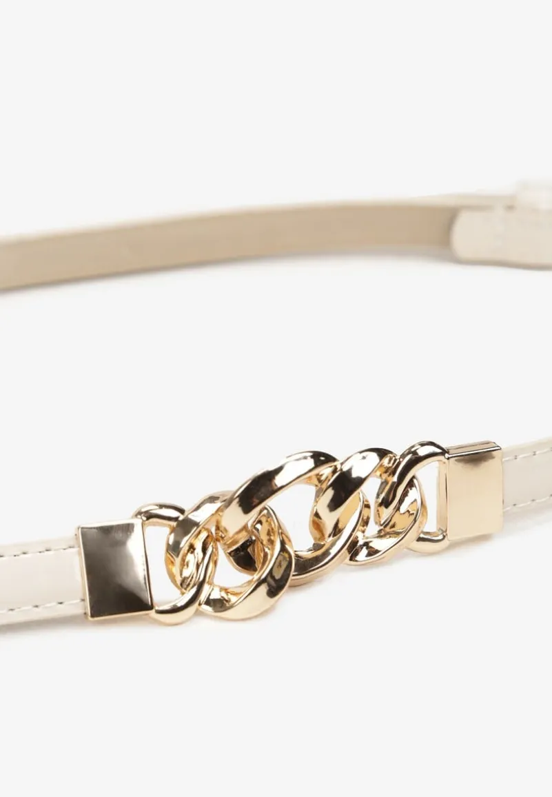 Jasnobeżowy Cienki Pasek z Łańcuszkową Klamerką Eseta