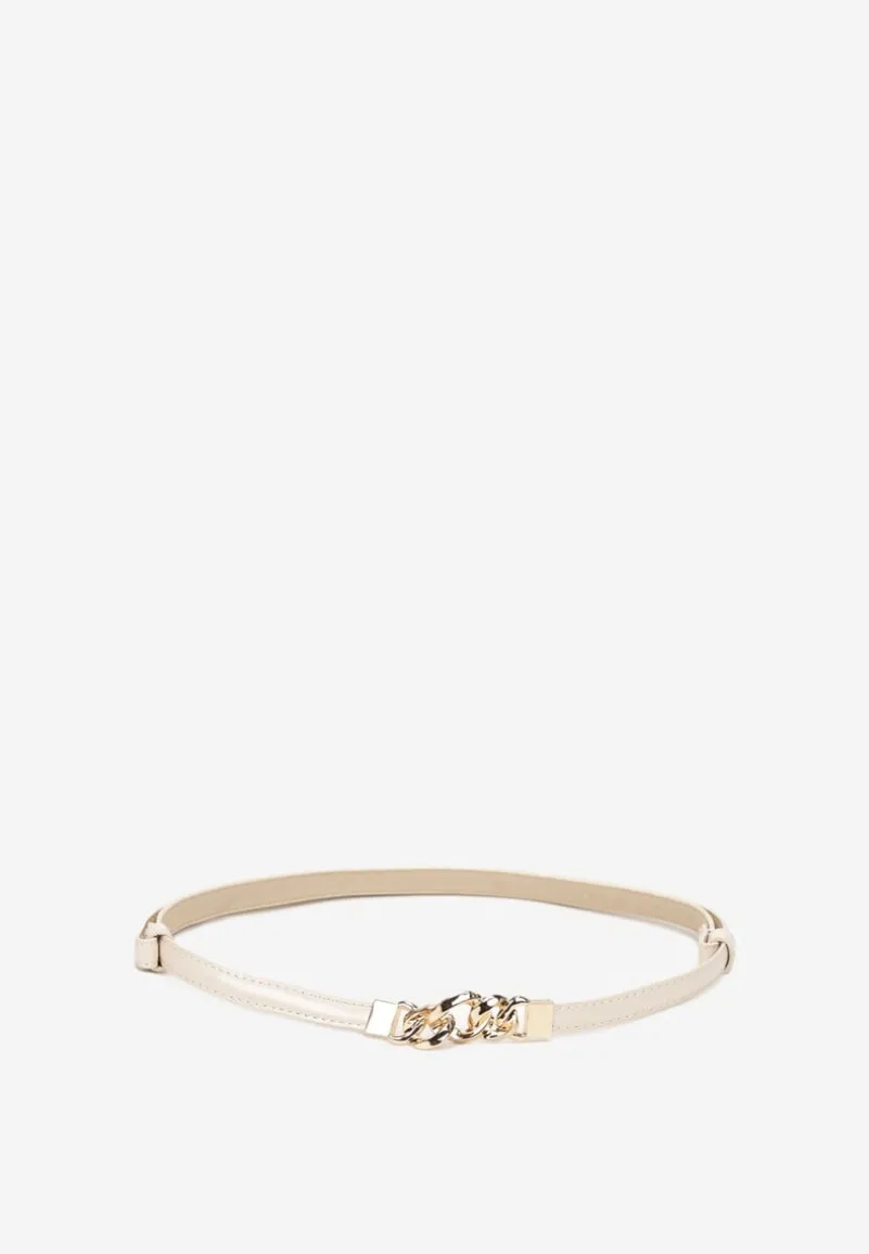 Jasnobeżowy Cienki Pasek z Łańcuszkową Klamerką Eseta