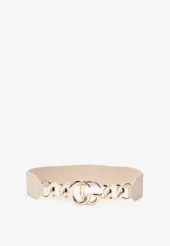 Jasnobeżowy Elastyczny Pasek z Metalową Ozdobą Tamesa