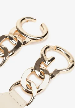 Jasnobeżowy Elastyczny Pasek z Metalową Ozdobą Tamesa