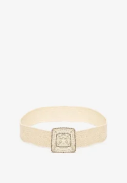 Jasnobeżowy Elastyczny Pasek z Plecionką i Kwadratową Klamerką Symphanie