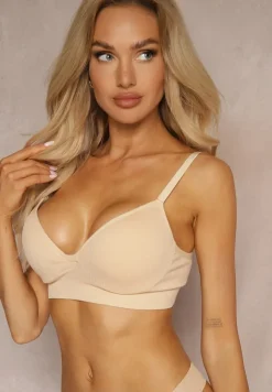 Jasnobeżowy Gładki Biustonosz Sportowy z Regulacją Ramiączek Irissaia