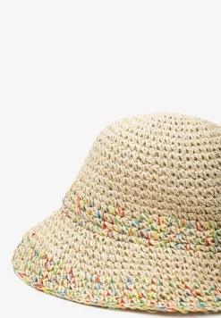 Jasnobeżowy Kapelusz Bucket z Naturalnej Plecionki z Kolorowymi Niteczkami Nawnia
