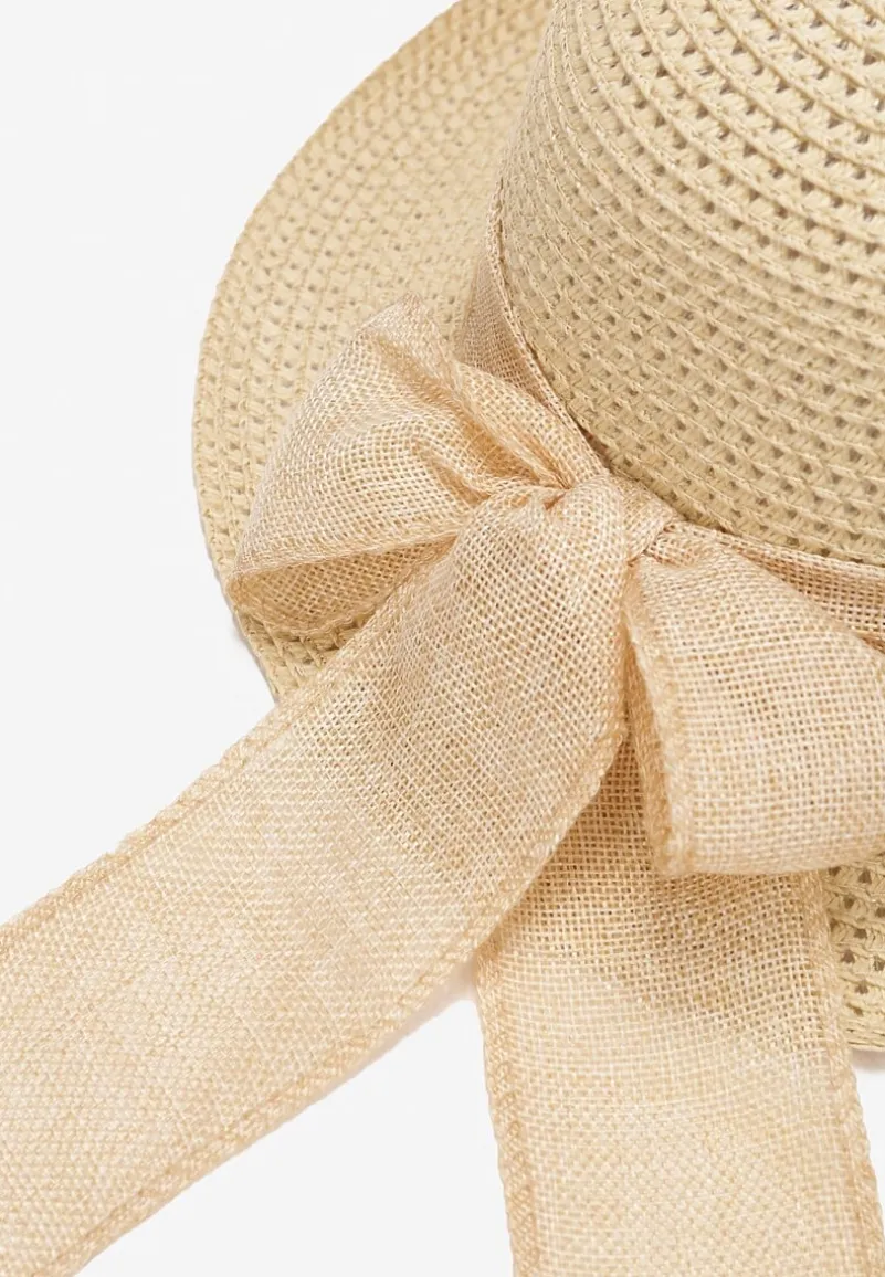 Jasnobeżowy Kapelusz Słomiany z Ozdobą Kokardą Sagelia