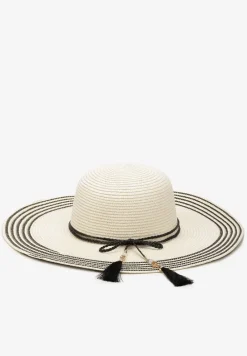 Jasnobeżowy Kapelusz z Chwostami i Koralikami z Szerokim Rondem Vadala
