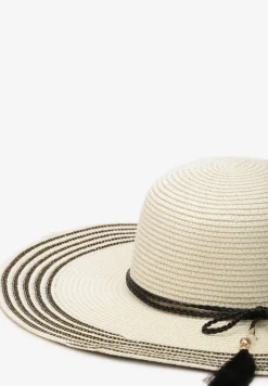 Jasnobeżowy Kapelusz z Chwostami i Koralikami z Szerokim Rondem Vadala