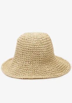 Jasnobeżowy Kapelusz z Plecionki w Stylu Bucket Hat Suai