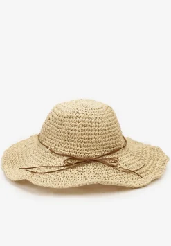 Jasnobeżowy Kapelusz z Plecionki z Ozdobnym Rondem i Kokardką Shoma