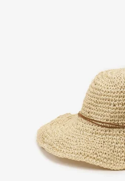 Jasnobeżowy Kapelusz z Plecionki z Ozdobnym Rondem i Kokardką Shoma