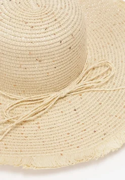 Jasnobeżowy Kapelusz Z Szerokim Rondem Cekinami i Kokardką Anne-Laure