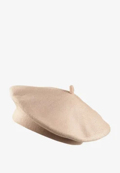 Jasnobeżowy Klasyczny Beret z Antenką z Bawełną i Kaszmirem Emidora