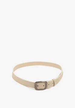 Jasnobeżowy Klasyczny Pasek z Klamrą o Geometrycznym Kształcie Revadelle