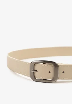 Jasnobeżowy Klasyczny Pasek z Klamrą o Geometrycznym Kształcie Revadelle