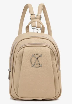 Jasnobeżowy Klasyczny Plecak Zdobiony Metalowym Detalem z Regulowanymi Szelkami Ravandelle