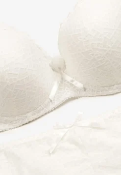 Jasnobeżowy Komplet Bielizny Koronkowej Klasyczny Biustonosz i Figi z Wysokim Stanem Nasellea