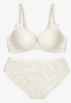 Jasnobeżowy Komplet z Koronki Regulowany Biustonosz Full Cup oraz Majtki Figi Irialynne