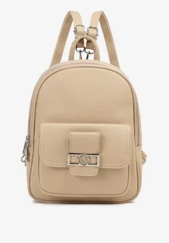 Jasnobeżowy Mały Plecak z Kieszonką i Metaliczną Ozdobą na Szelkach z Regulacją Ravasindra