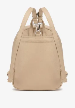 Jasnobeżowy Mały Plecak z Kieszonką i Metaliczną Ozdobą na Szelkach z Regulacją Ravasindra