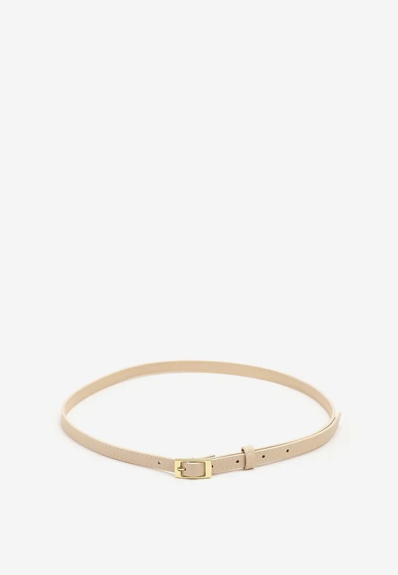 Jasnobeżowy Pasek Cienki z Prostokątną Klamrą Voreyna