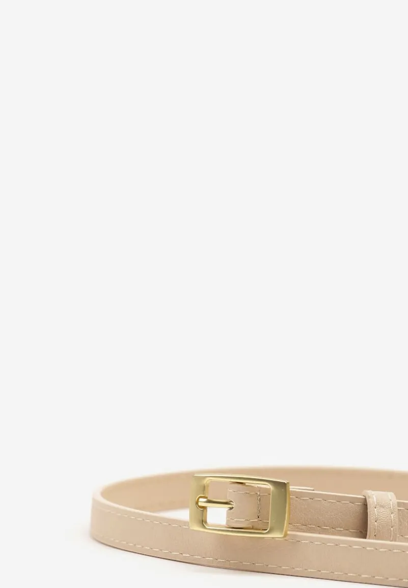 Jasnobeżowy Pasek Cienki z Prostokątną Klamrą Voreyna