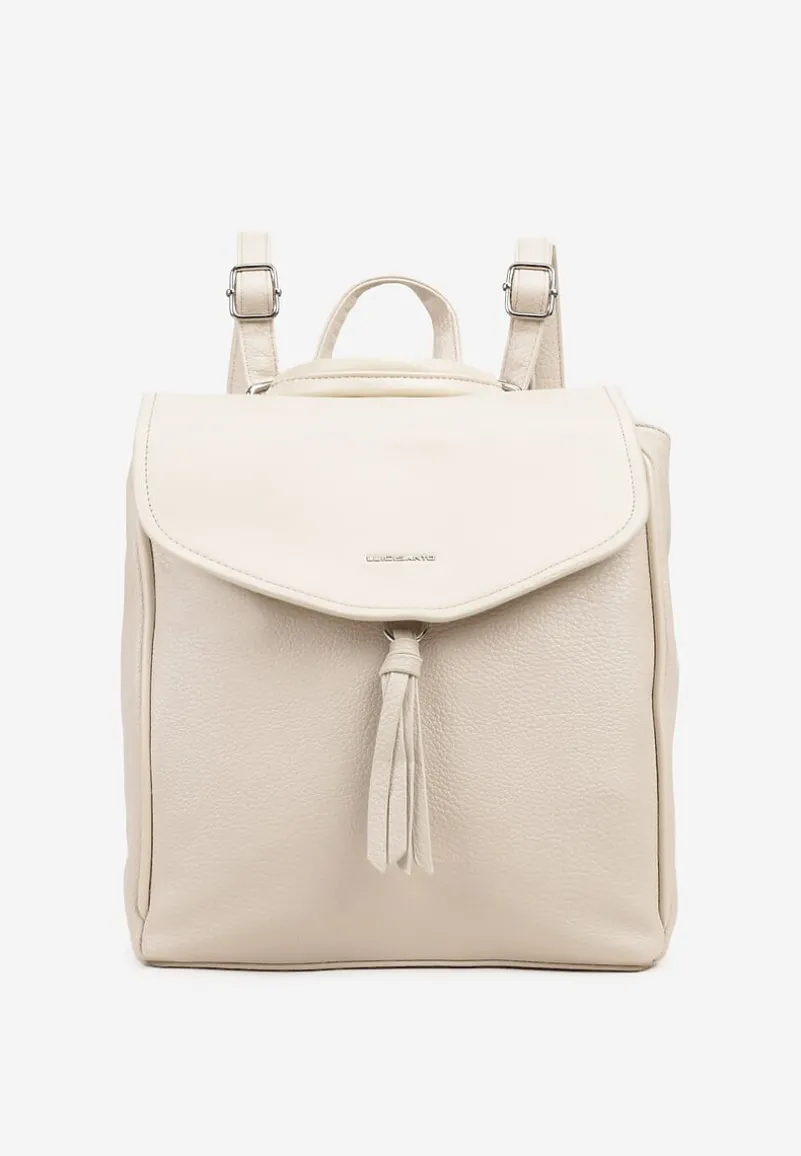 Jasnobeżowy Plecak Basic z Ozdobnym Frędzlem Vikelin