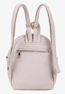 Jasnobeżowy Plecak na Szelkach z Regulacjach Ozdobione Łańcuszkiem i Napisami Hettana