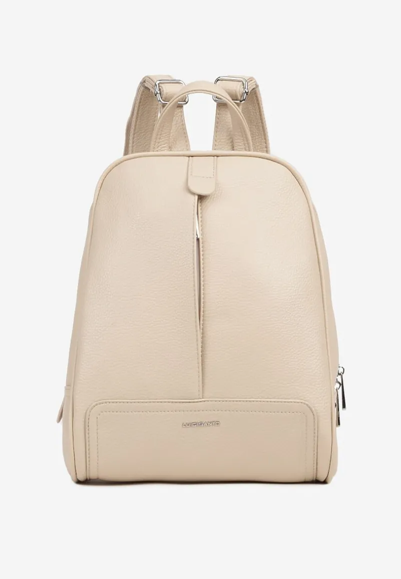 Jasnobeżowy Plecak o Trapezowym Kształcie Zdobiony Przeszyciem Polzedi