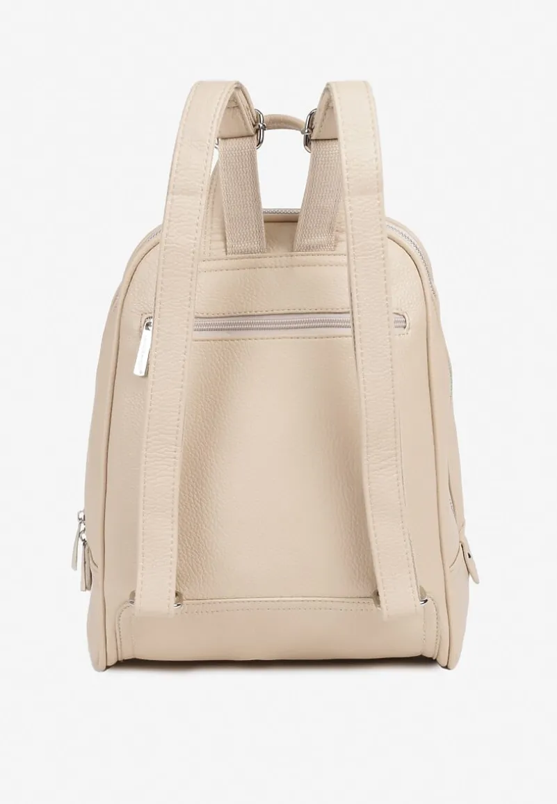Jasnobeżowy Plecak o Trapezowym Kształcie Zdobiony Przeszyciem Polzedi