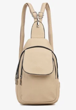 Jasnobeżowy Plecak z Dwoma Komorami Ozdobiony Klapą Nanovela