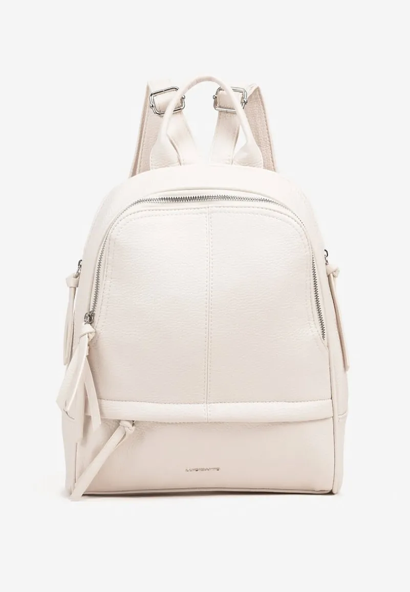 Jasnobeżowy Plecak z Napisem i Ozdobnymi Suwakami Edelli