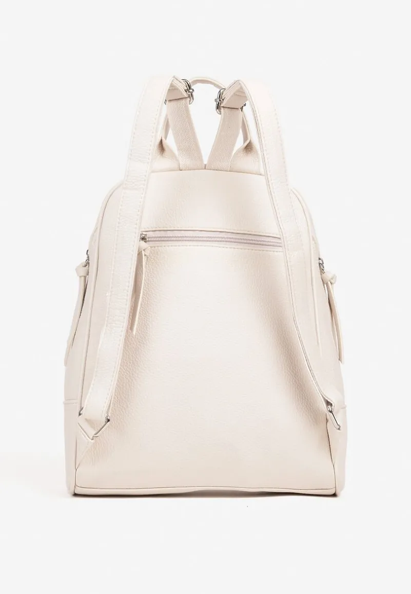 Jasnobeżowy Plecak z Napisem i Ozdobnymi Suwakami Edelli