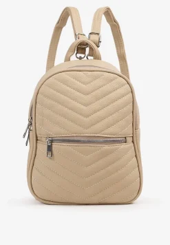 Jasnobeżowy Plecak z Pikowanymi Przeszyciami i Dodatkową Kieszenią z Regulowanymi Szelkami Ravindraea
