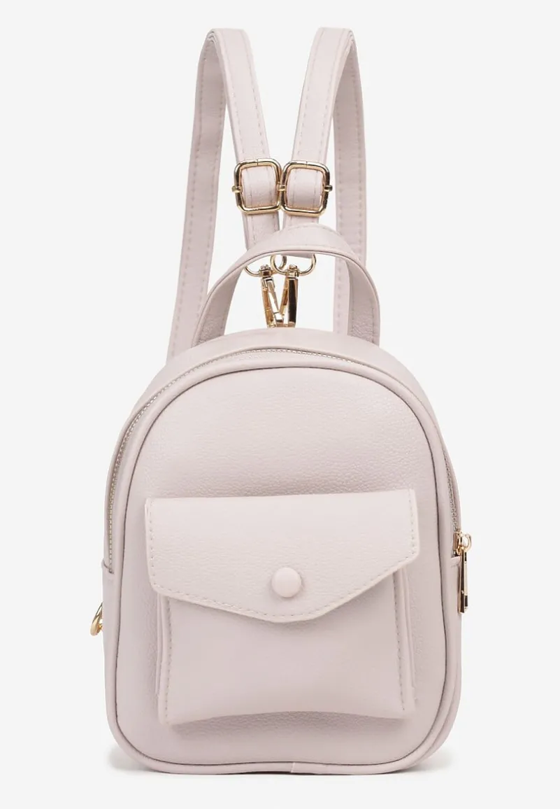 Jasnobeżowy Plecak z Regulowanymi Odpinanymi Paskami i Ozdobną Kieszonką na Magnes Nelvera