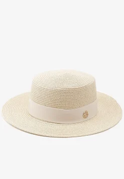 Jasnobeżowy Pleciony Kapelusz Ozdobiony Metaliczną Aplikacją Doliriela