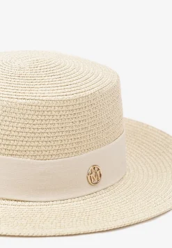 Jasnobeżowy Pleciony Kapelusz Ozdobiony Metaliczną Aplikacją Doliriela