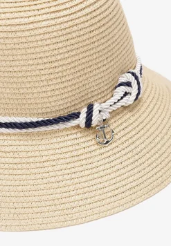 Jasnobeżowy Pleciony Kapelusz z Szerokim Rondem i Kontrastową Taśmą Paccea