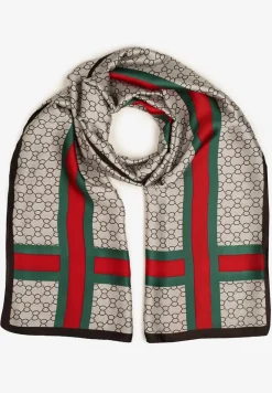 Jasnobeżowy Szalik w Paski z Geometrycznym Wzorem Everinae