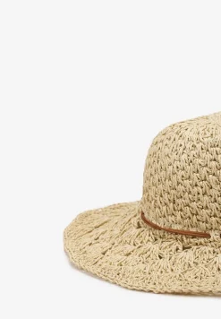 Jasnobeżowy Szeroki Casualowy Kapelusz z Plecionki Ozdobiony Sznurkiem Nohsi