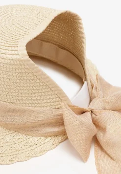Jasnobeżowy Szeroki Kapelusz Pleciony z Kokardą i Wycięciem Flarea