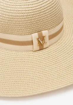 Jasnobeżowy Szeroki Kapelusz Słomiany z Ozdobą w Cyrkonie Jazzed