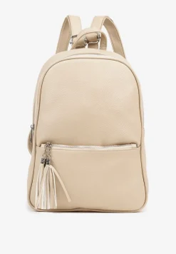 Jasnobeżowy Trapezowy Plecak z Suwakiem z Frędzlami Idassea