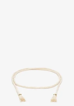 Jasnobeżowy Wiązany Pasek z Plecionego Materiału z Chwostami