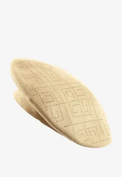 Jasnobrązowa Czapka Beret z Geometrycznym Wzorem z Cyrkoniami Holindia