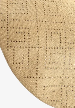 Jasnobrązowa Czapka Beret z Geometrycznym Wzorem z Cyrkoniami Holindia