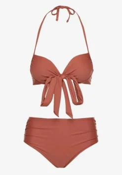 Jasnobrązowe Bikini Wiązany Biustonosz i Majtki Typu Figi Fevarelia